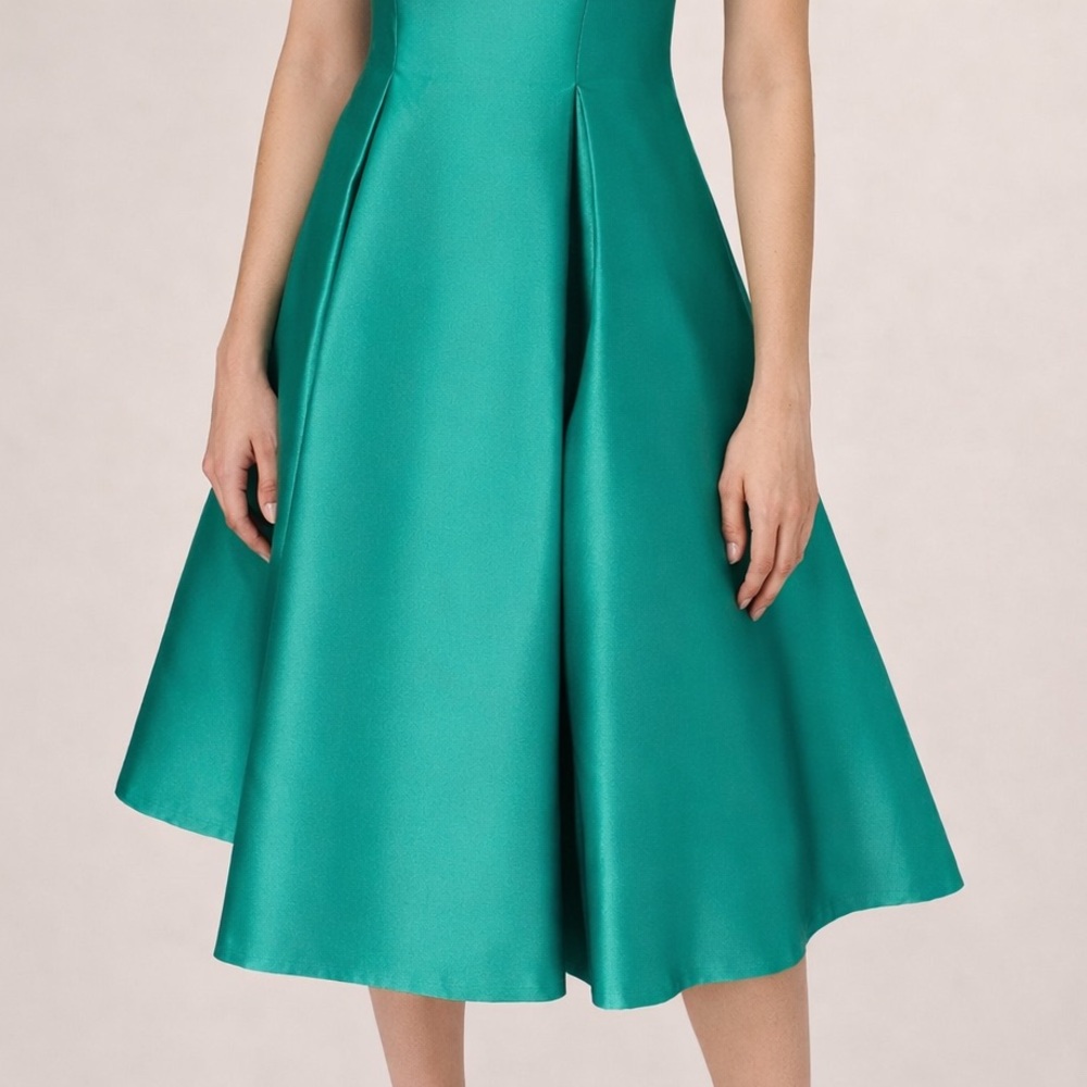 🆕✨ Adrianna Papell Emerald Fit&Flare Satin Midi Cocktail Dress Size 2,12 Gown - Picture 4 of 17
